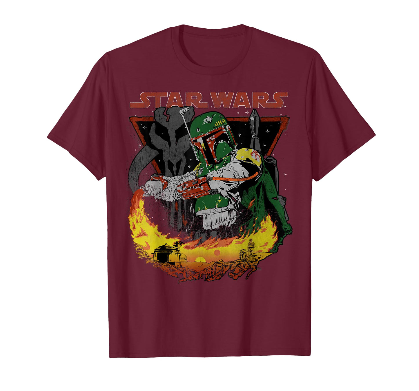 Star Wars Boba Fett Tatooine Flame Retro Poster T-Shirt