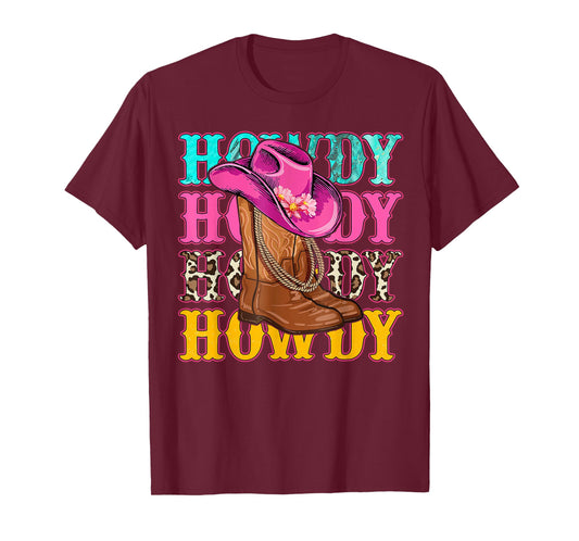 Howdy Southern Western Girls Country Rodeo Cowgirls Boots T-Shirt