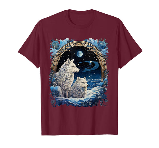 Winter Wolves Peaceful Snowscape Portrait Art Noveau T-Shirt