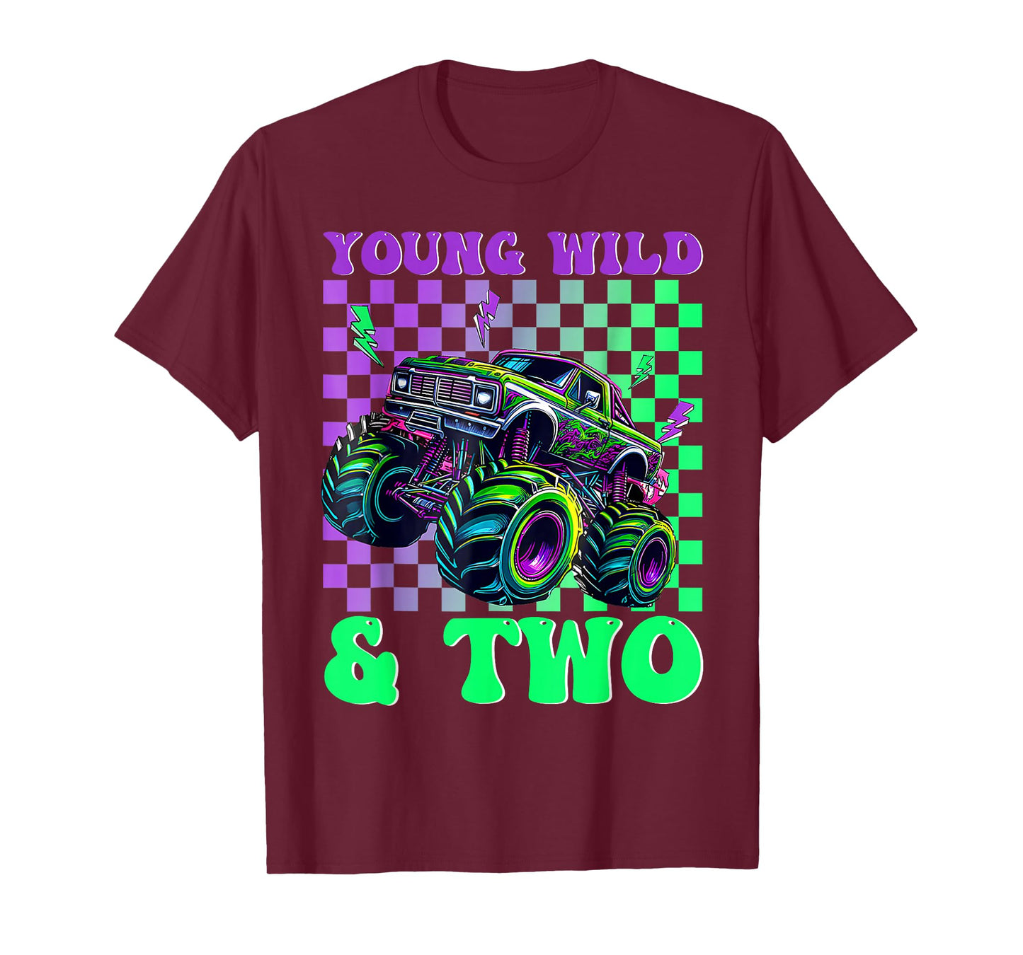 Kids 2nd Birthday Boy Monster Truck Young Wild and Two T-Shirt