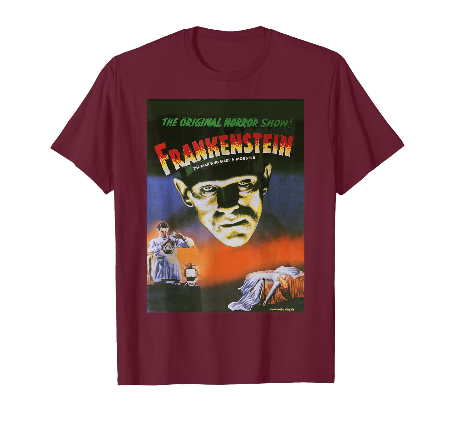 Universal Monsters Distressed Frankenstein Movie Poster T-Shirt Small