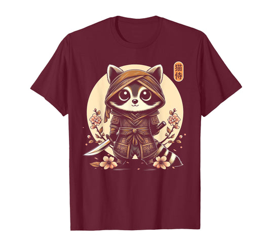 Japanese Samurai Ninja Raccoon Tattoo Japanese Kawaii Art T-Shirt