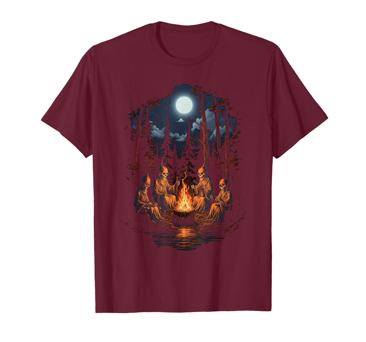 Vintage Ghost and Skeleton by Fire Camping Gothic Halloween T-Shirt