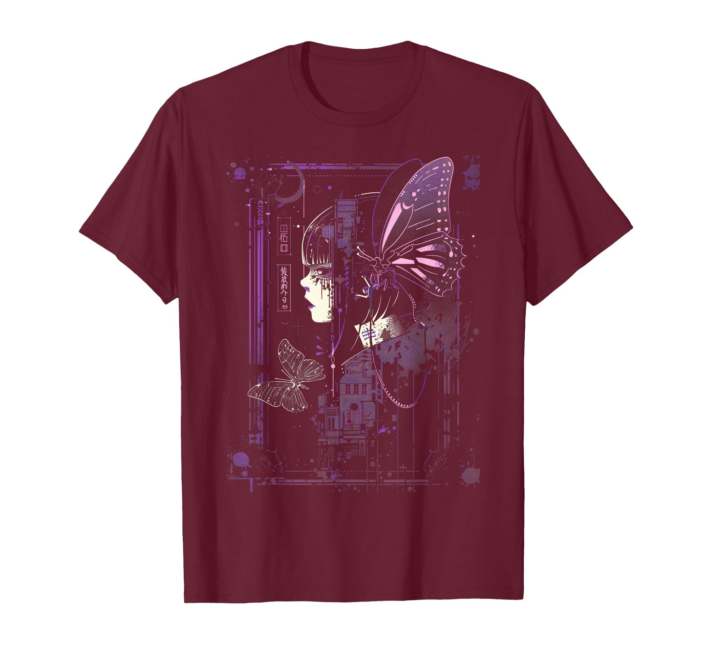 Anime Japanese Goth Cyberpunk City Butterfly Art Fantasy T-Shirt