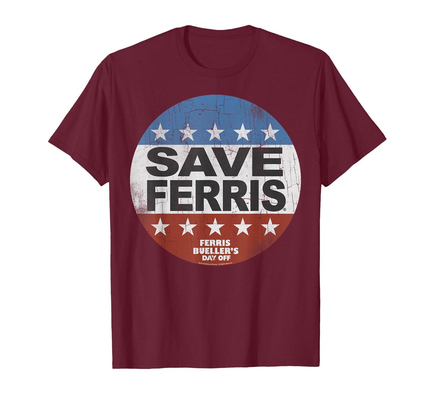 Ferris Bueller's Day Off Save Ferris American Flag Button T-Shirt Small