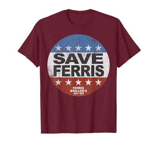 Ferris Bueller's Day Off Save Ferris American Flag Button T-Shirt Small