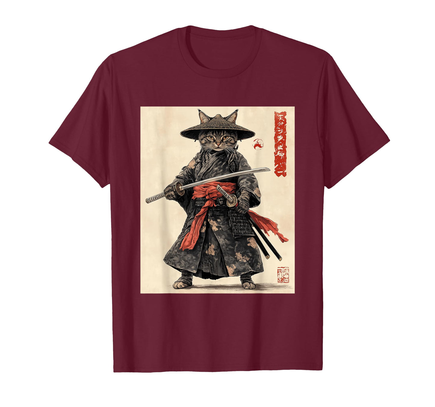 Samurai Cat T-Shirt - Japanese Art Style Warrior Graphic Tee T-Shirt