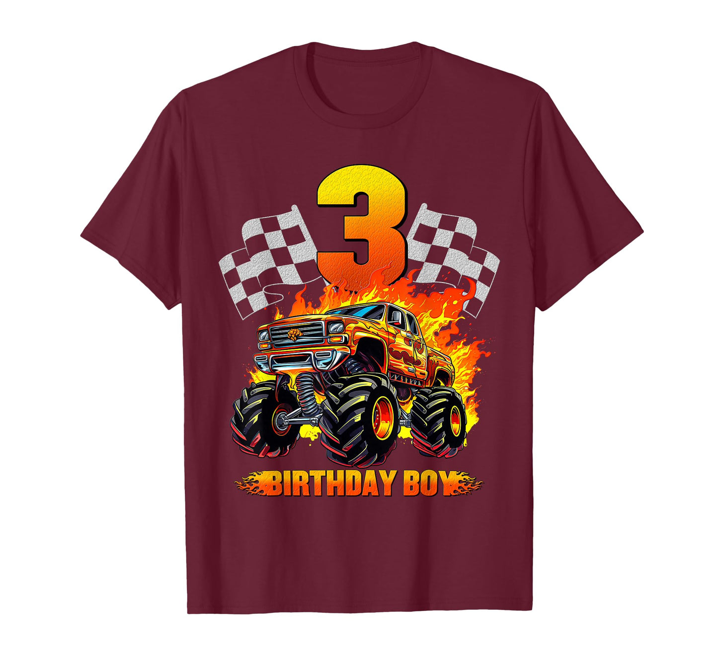 3 Year Old Birthday Monster Truck 3rd Birthday Boy Kids T-Shirt