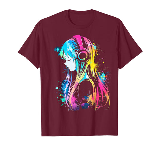Anime Manga Graphic Headphone Art Anime T-Shirt