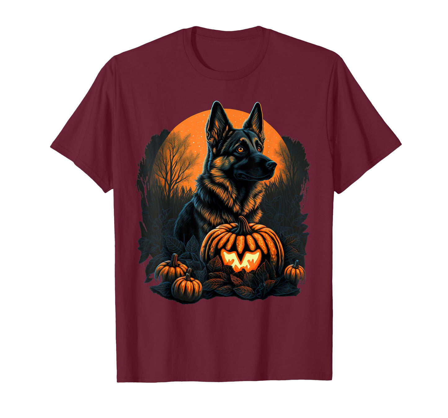 Pumpkin German Shepherd costume on German Shepherd Halloween T-Shirt