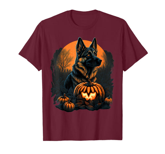 Pumpkin German Shepherd costume on German Shepherd Halloween T-Shirt