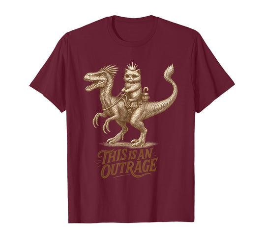 This is an Outrage Funny Princess Cat Riding Dinosaur T-Shirt