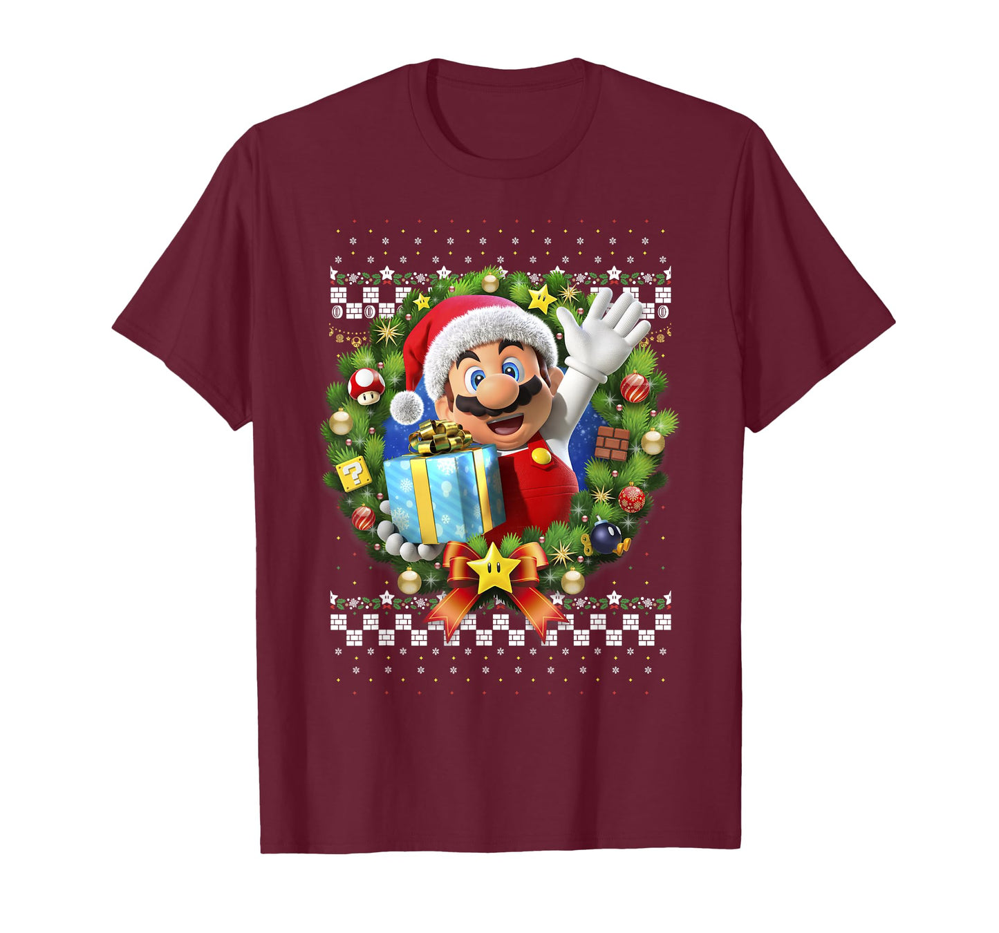 Super Mario Christmas Ugly Sweater Mario Present T-Shirt