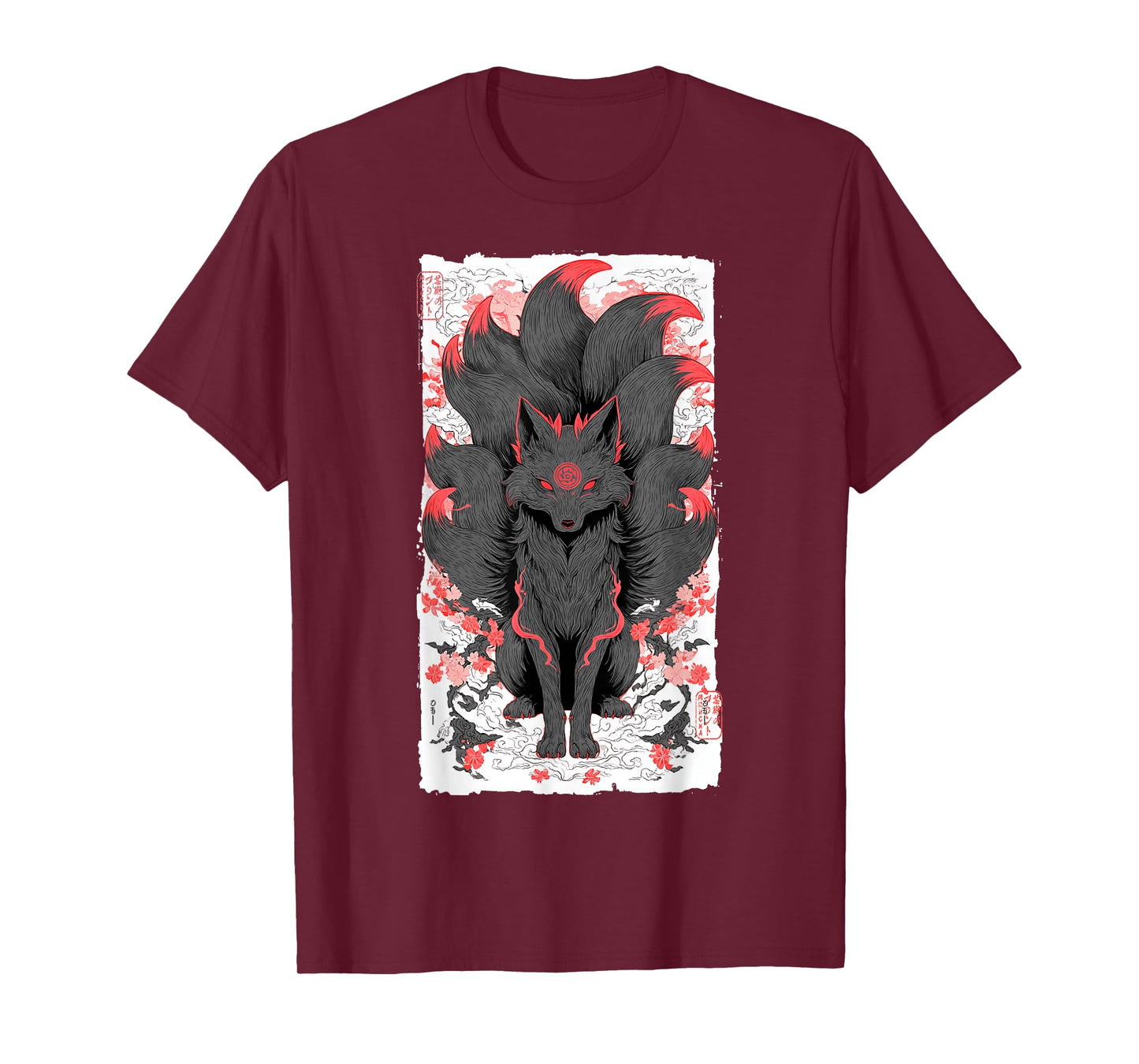 Japanese Nine-Tailed Fox Kitsune Anime Mythology Art T-Shirt