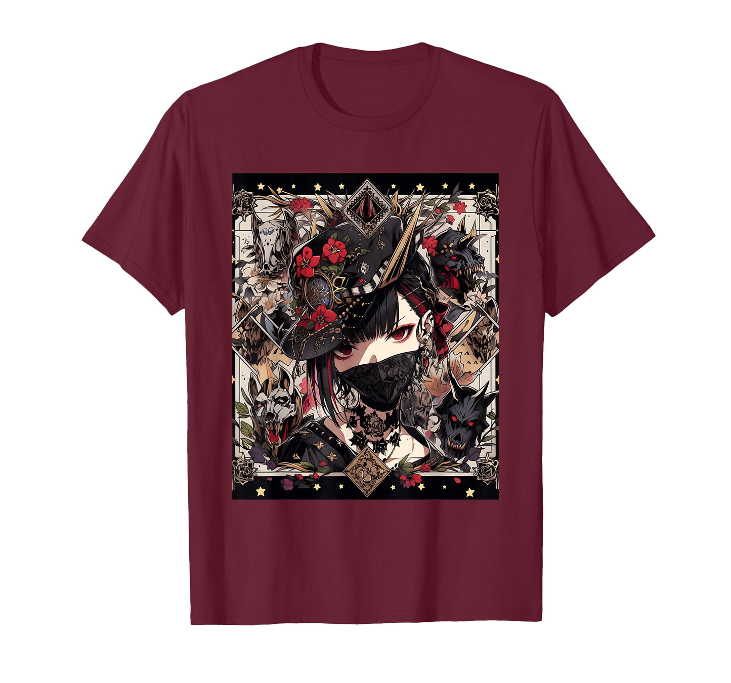 Veiled Mystery: Japanese Young Gothic Girl in a Mask T-Shirt