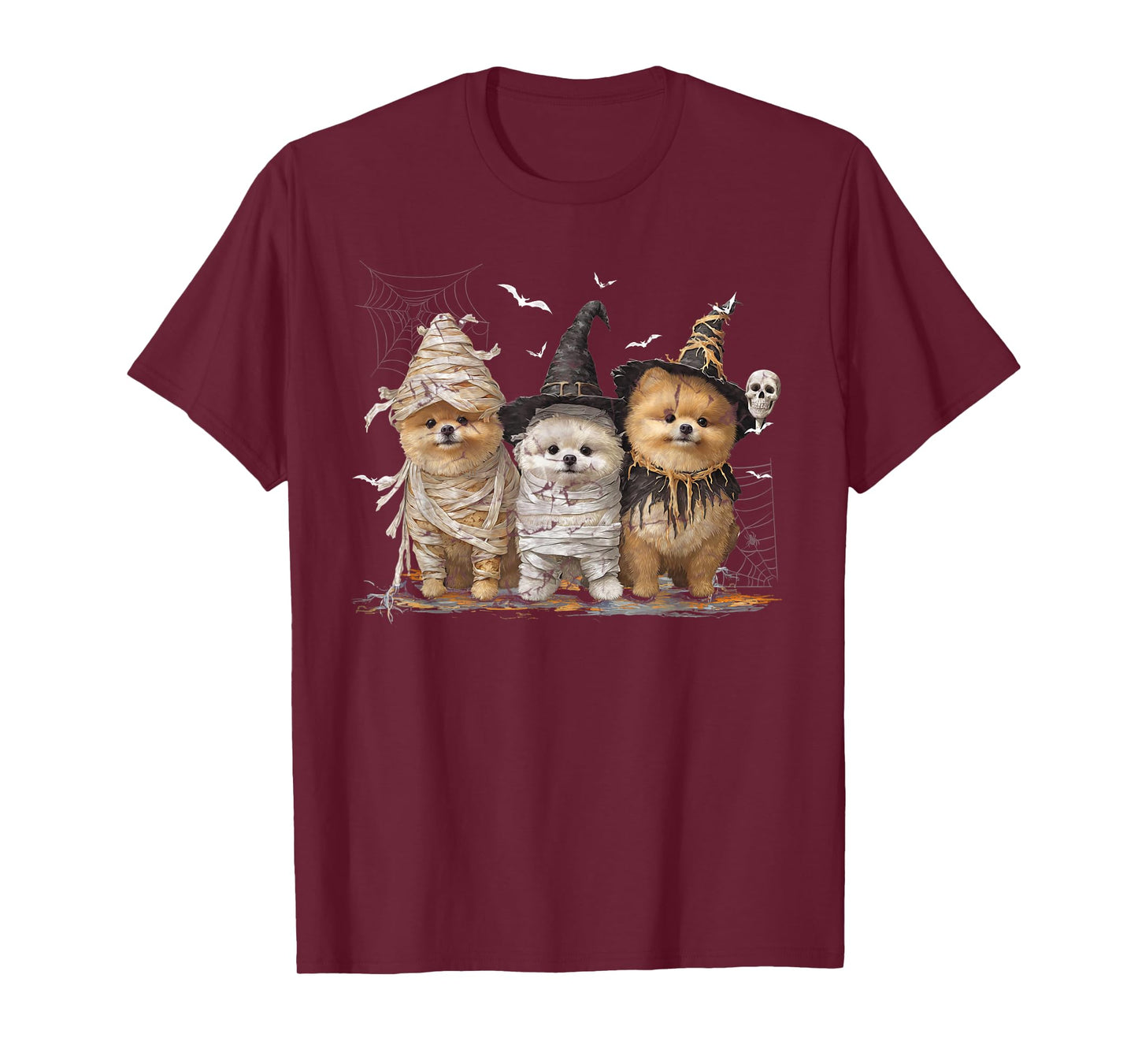 Cute Pomeranian Dog Dressed Ghost Funny Halloween T-Shirt