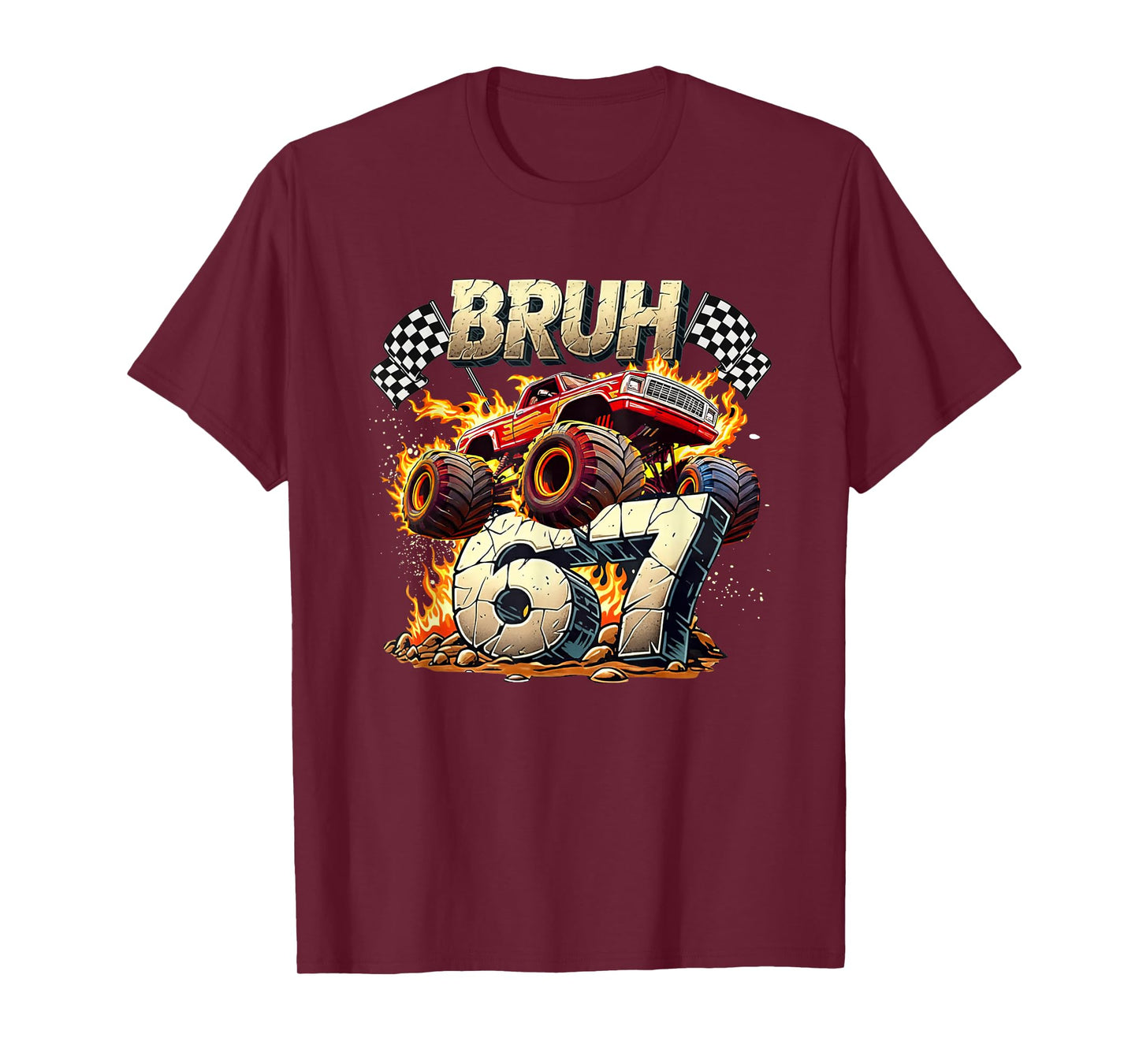 Bruh 67 Meme Funny Monster Truck 6 7 Costume Kids Youth Boys T-Shirt