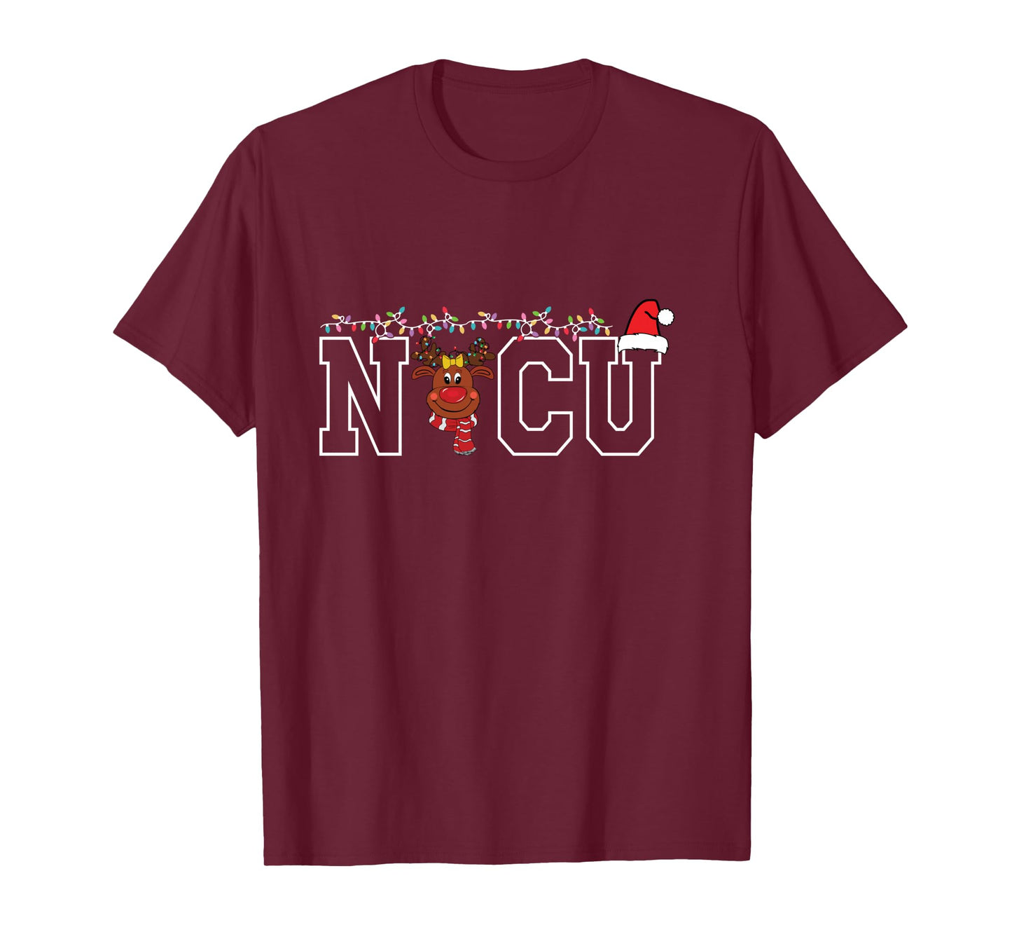 Cute Santa Hat Reindeer Christmas Light Xmas NICU Nurse Cool Long Sleeve T-Shirt