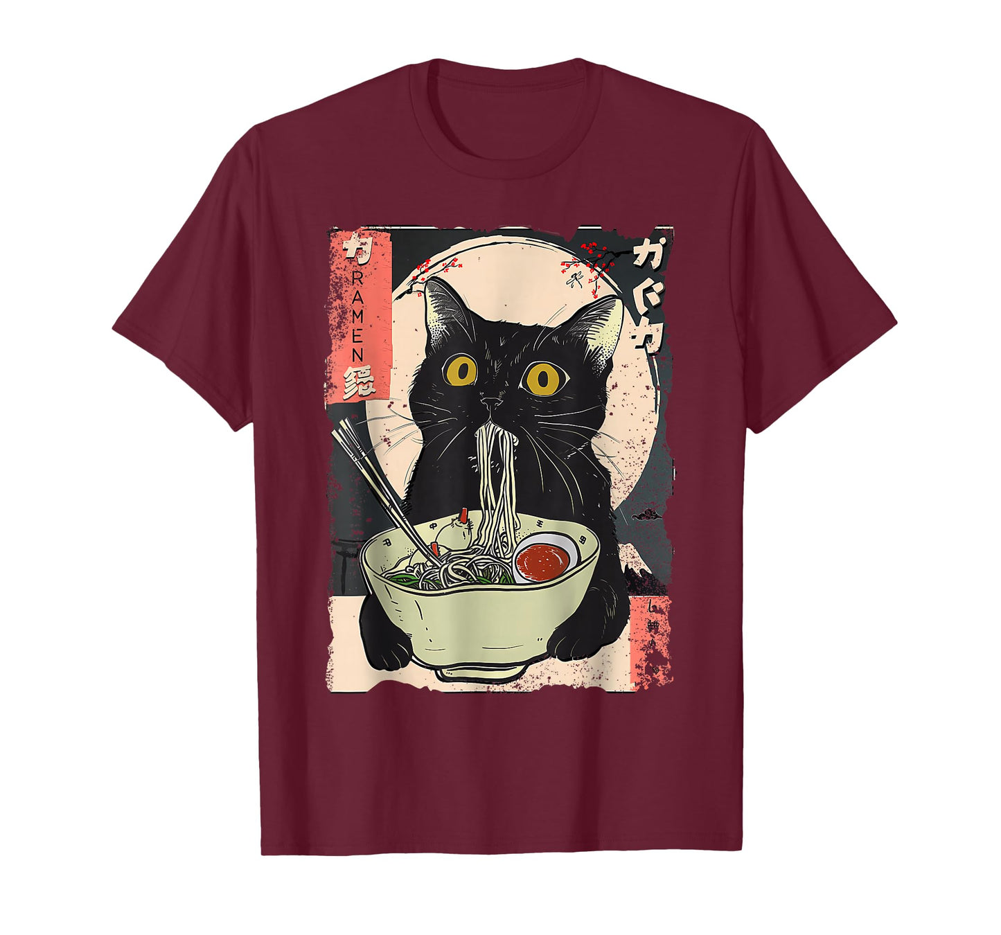 Vintage Cat Eating Ramen Funny Japanese Noodles T-Shirt