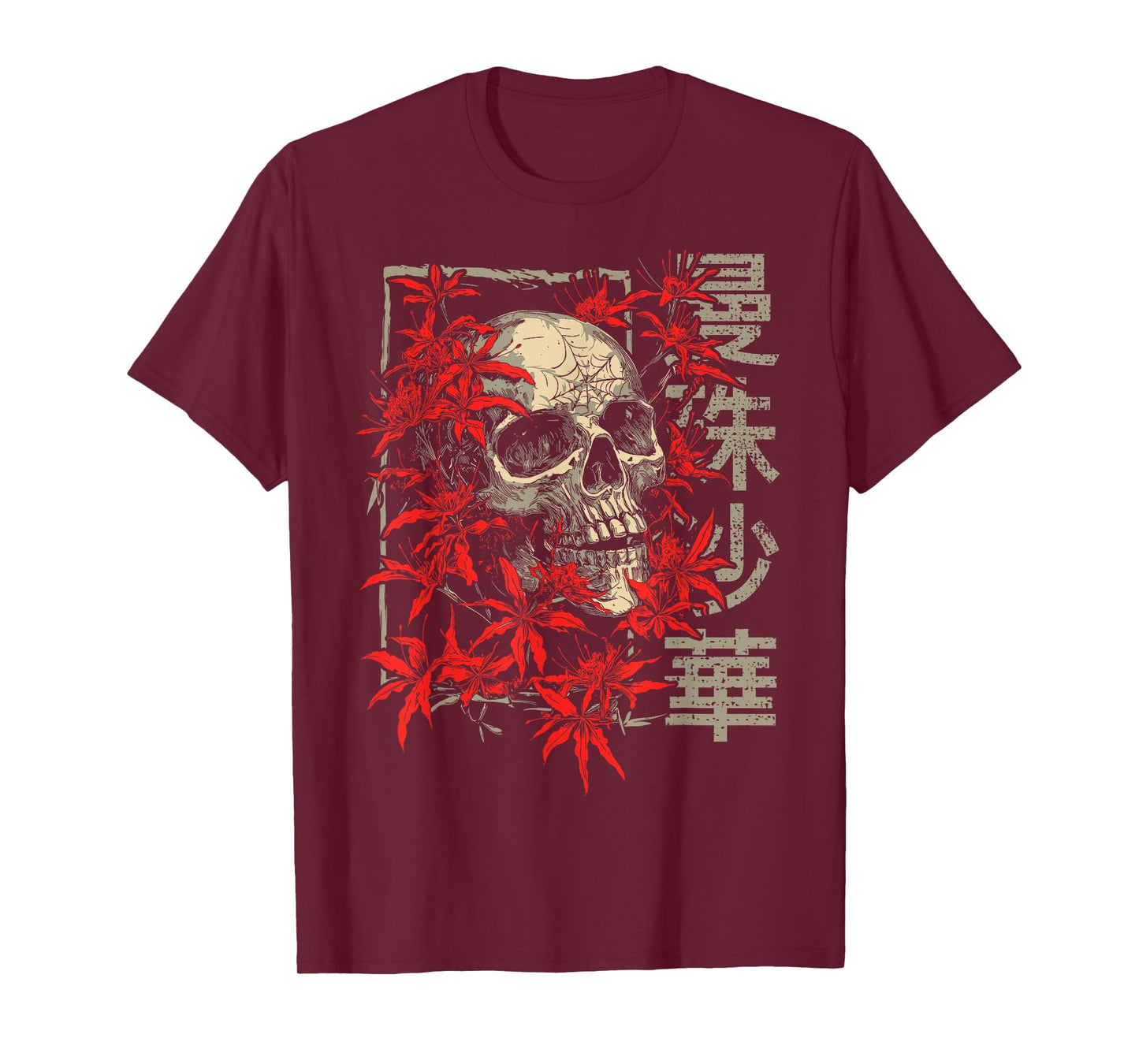 Red Spider Lily Flower Skull Skeleton Japanese Anime Otaku T-Shirt
