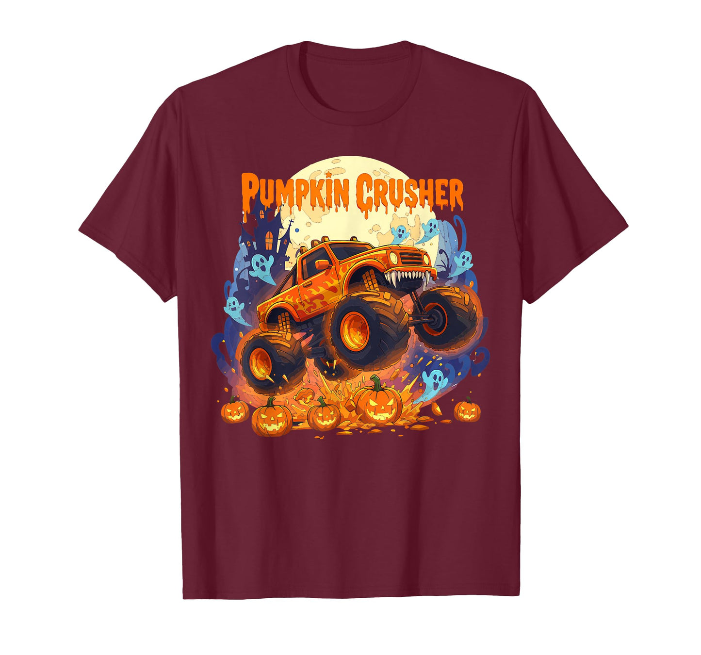 Pumpkin Crusher Monster Truck Ghosts Halloween for Boys T-Shirt