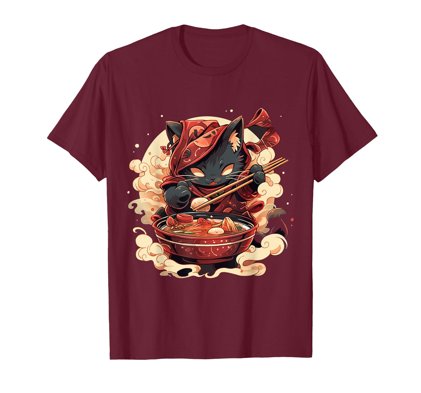 Japanese Art Ramen Cat Ninja Ukiyo-e Anime Style Samurai Cat T-Shirt