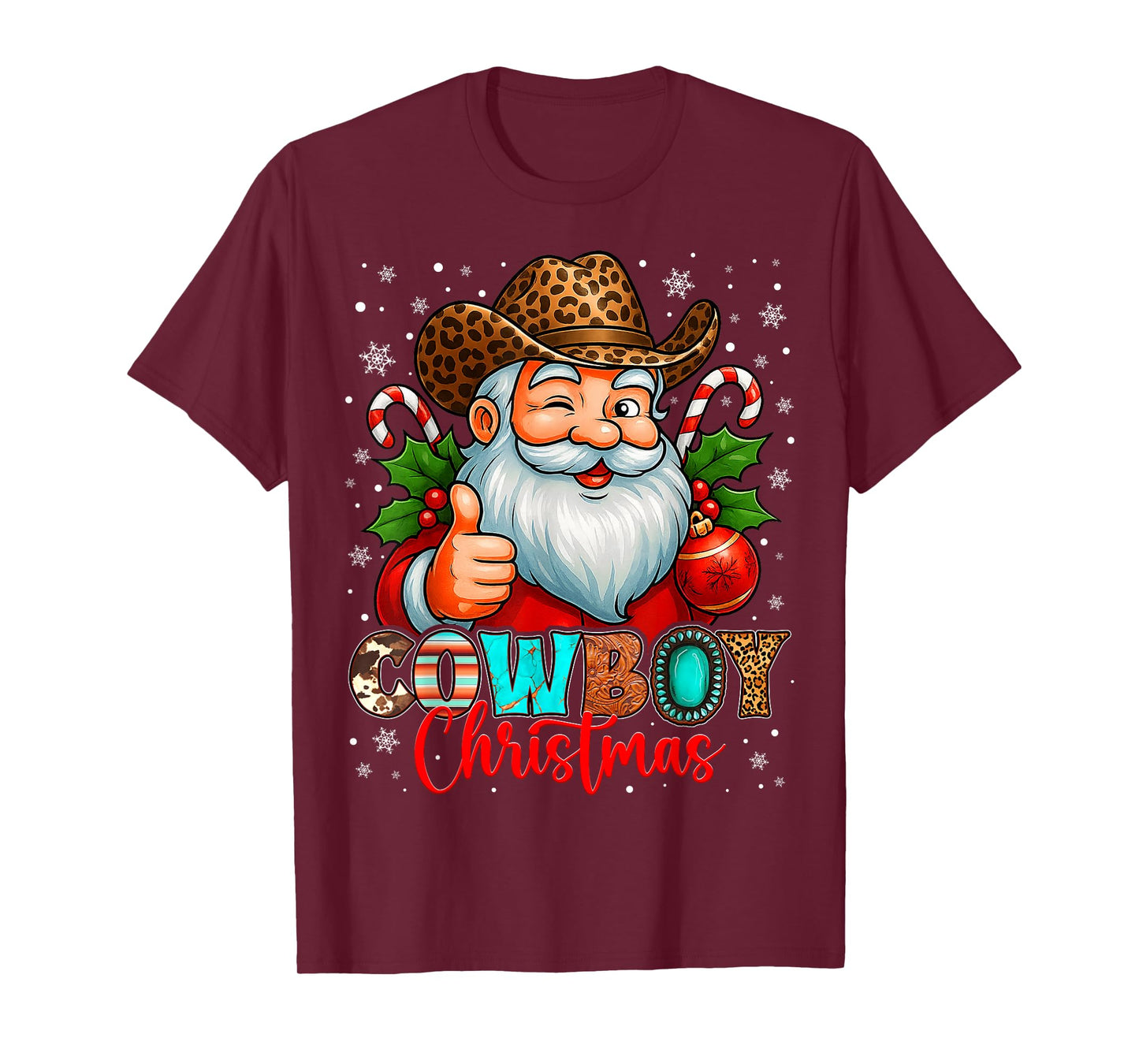 Cowboy Christmas Santa Pajamas Xmas Men Boy Kids Outfit Gift T-Shirt