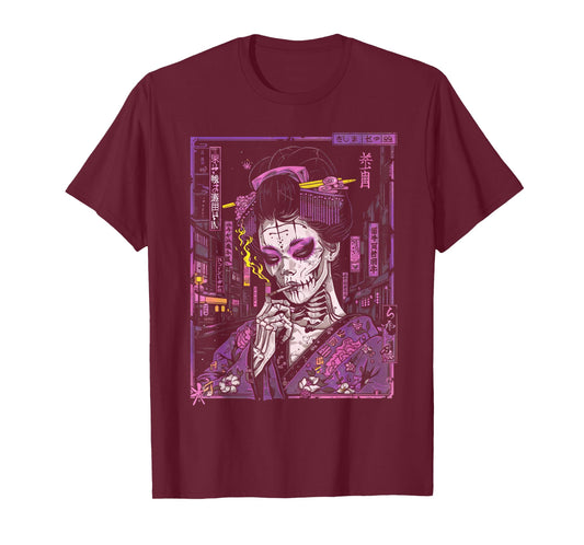 Anime Japanese Goth Cyberpunk City Geisha Skull Gothic Japan T-Shirt