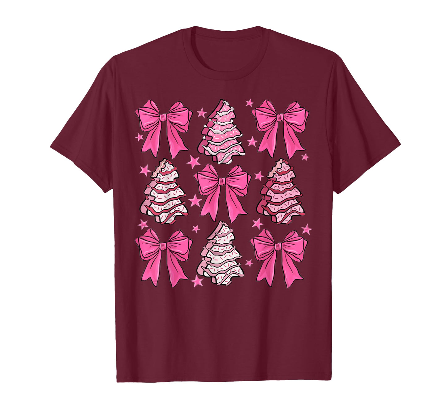 Coquette Bow Tree Cake Candy Cane Merry Christmas Women Girl T-Shirt