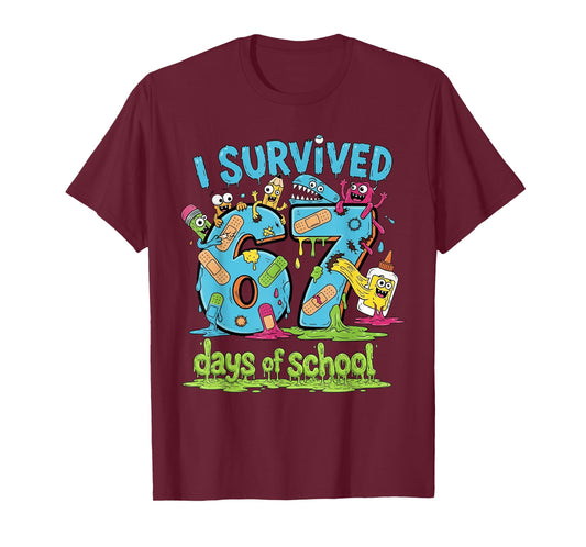 I Survived 67 Days of School Teachers Students Monster T-Shirt