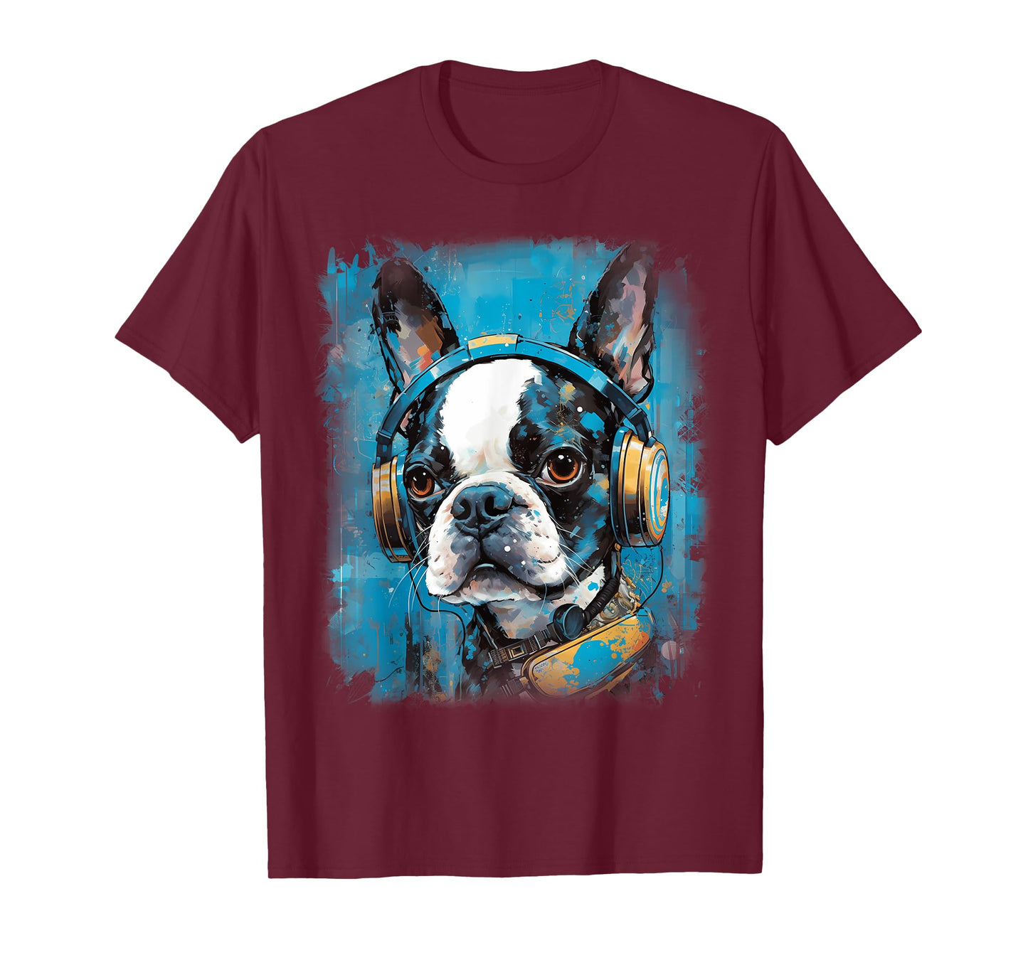 Rave EDM Boston Terrier Dog Headphone T-Shirt for Men Women Kids