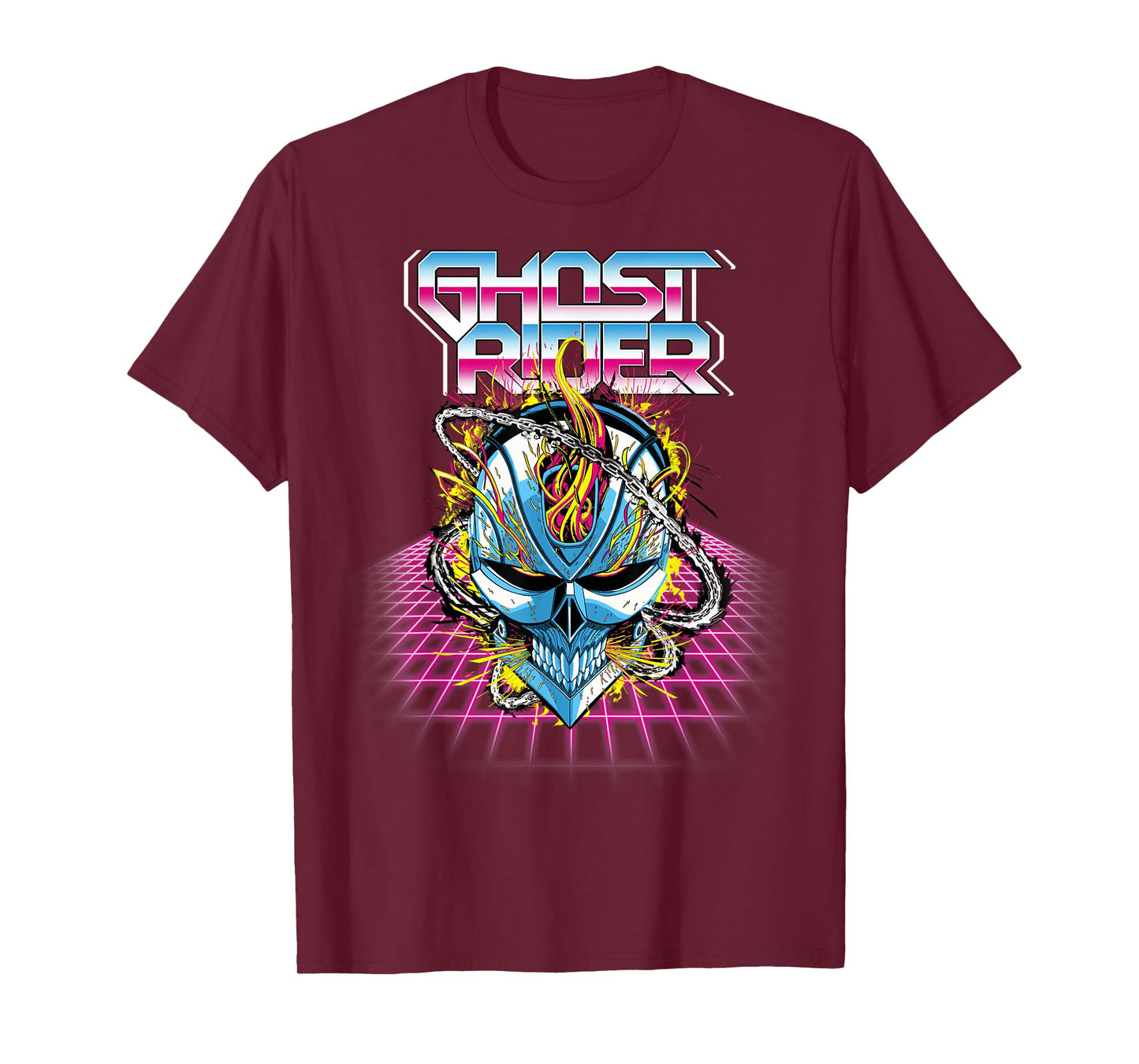 Marvel Ghost Rider Super 80s Retro Neon Grid Graphic T-Shirt T-Shirt