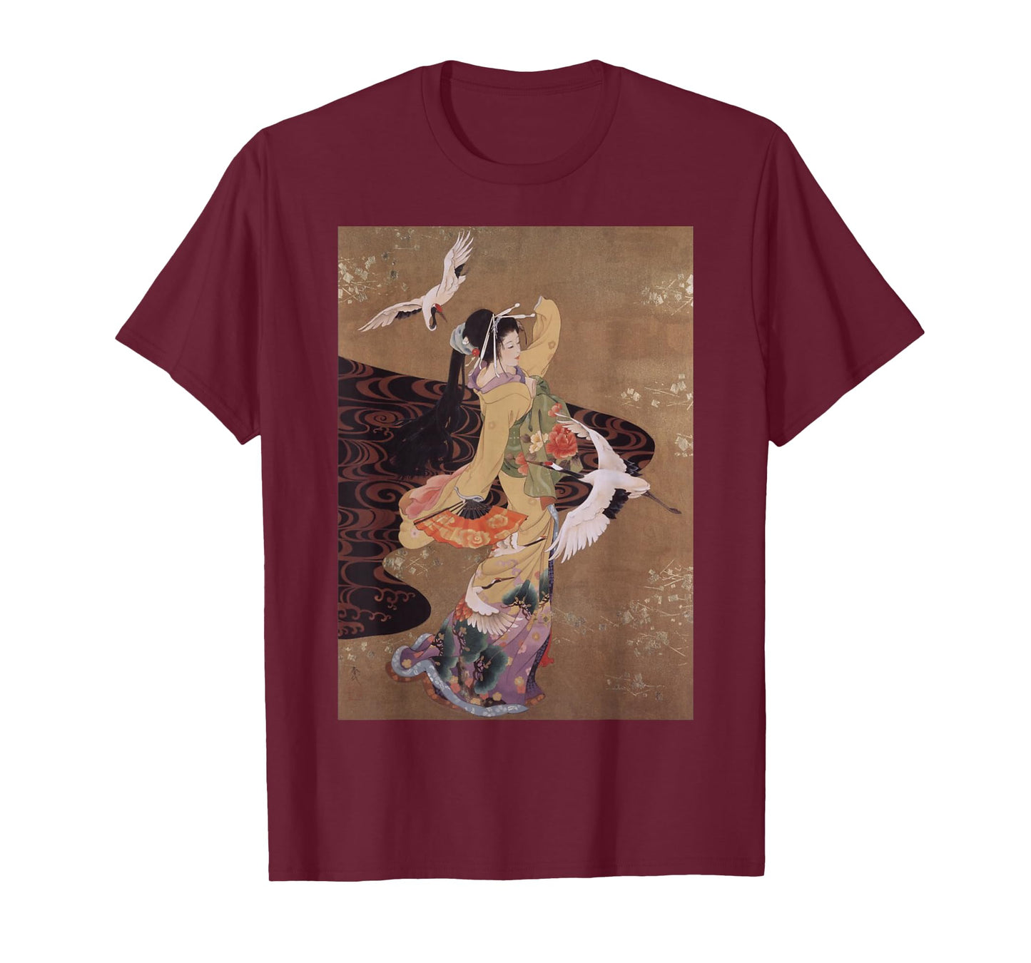 Dance of Cranes Japanese Retro Art T-Shirt Small