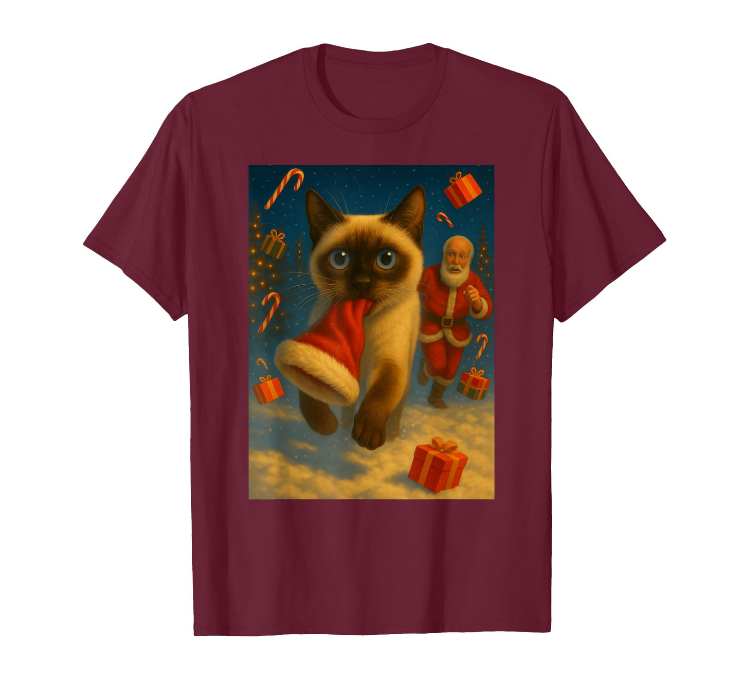 Christmas Santa Sleigh Siamese Cat Selfie Xmas Meme T-Shirt