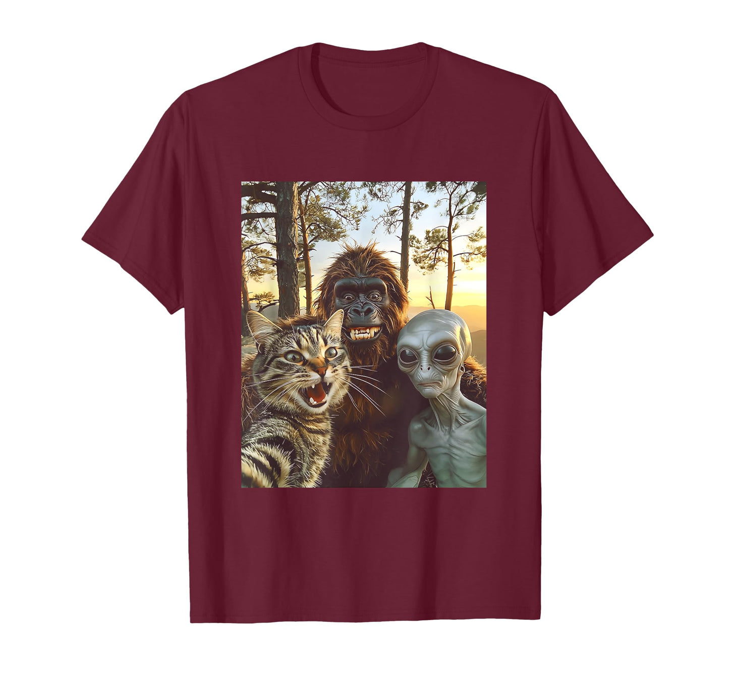 Cat Monkey And Alien Selfie BFF Funny Photo With UFO Sci-fi T-Shirt