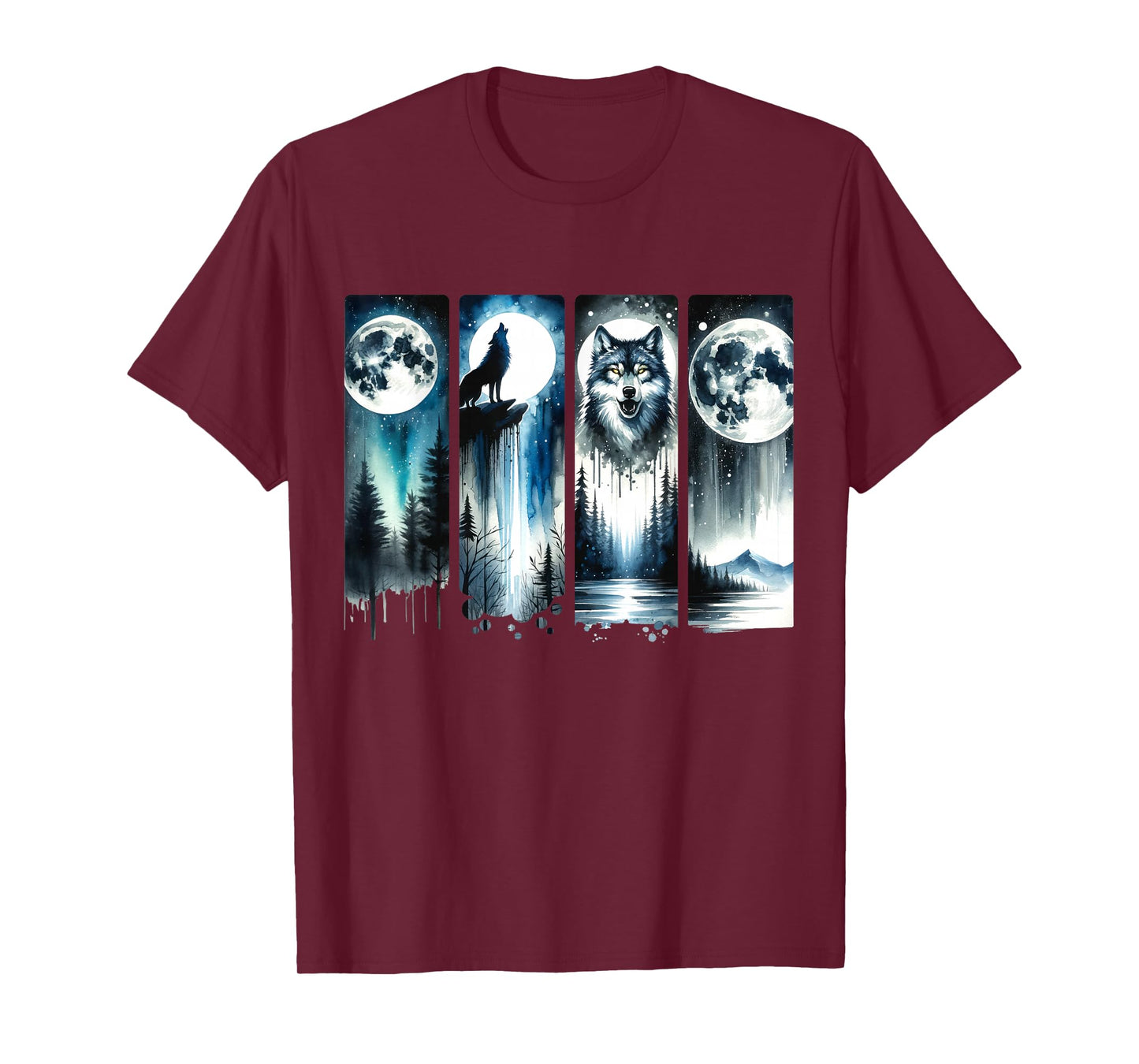 Wolf & Full Moon Forest Night Scene - Graphic T-Shirt