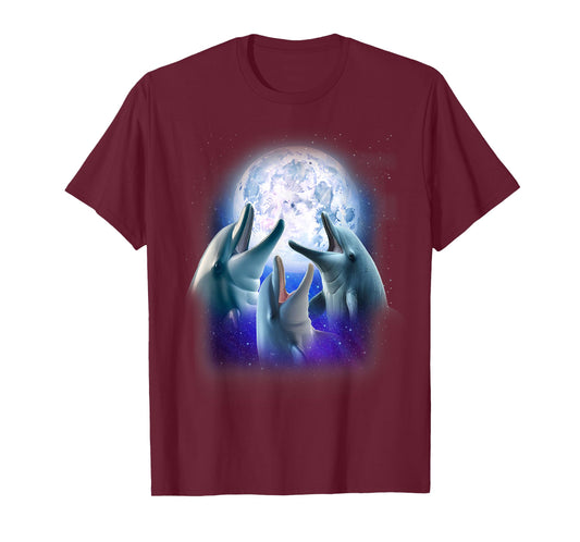 3 Dolphins Howling At The Moon Funny Dolphin Lover Aquarist T-Shirt