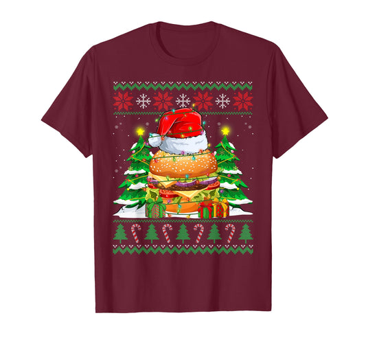 Santa Hamburger Fast Food Lovers Ugly Xmas Sweater Christmas T-Shirt