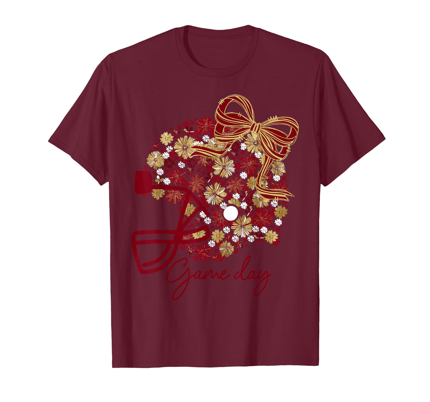 Floral Football Game Day Girly Team Spirit Burgundy & Gold T-Shirt