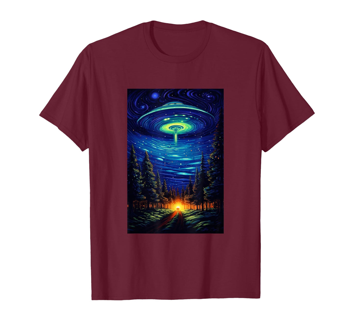UFO Aliens Flying Saucer - Van Gogh Style - Starry Night T-Shirt