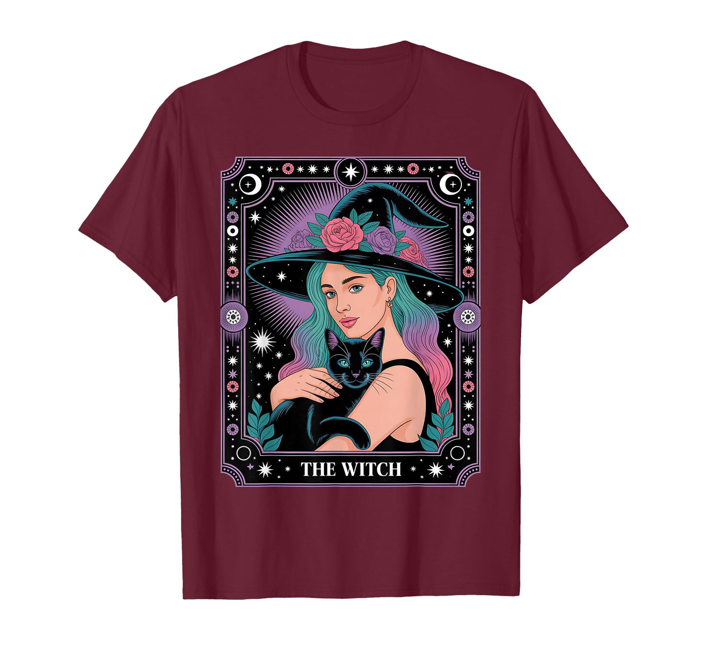The Witch Cat Card Witch Vintage Gothic Halloween T-Shirt