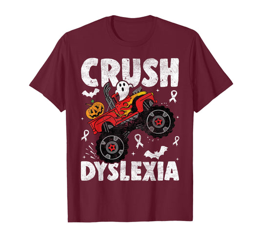 Crush Dyslexia Awareness Monster Truck Red Kids Boys Girls T-Shirt