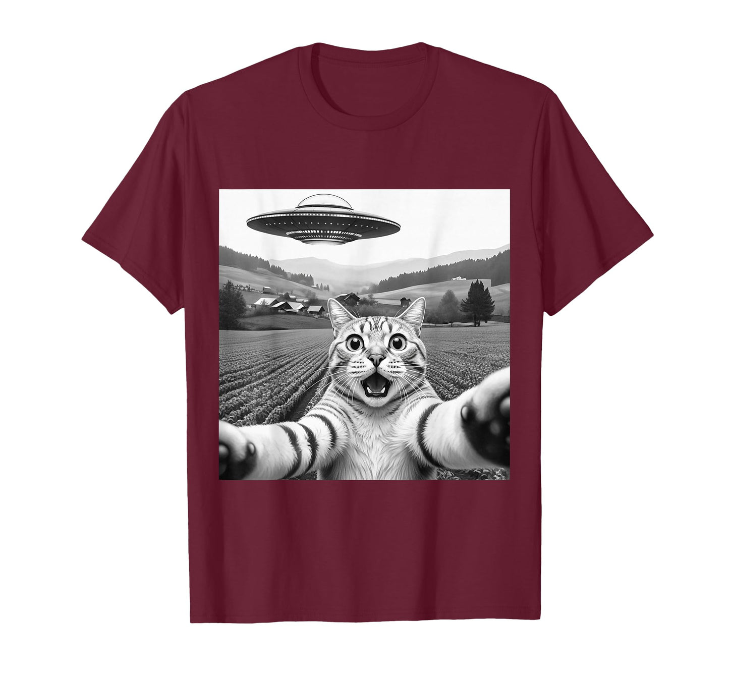 Cat Selfie with Alien UFO Funny Cat T-Shirt