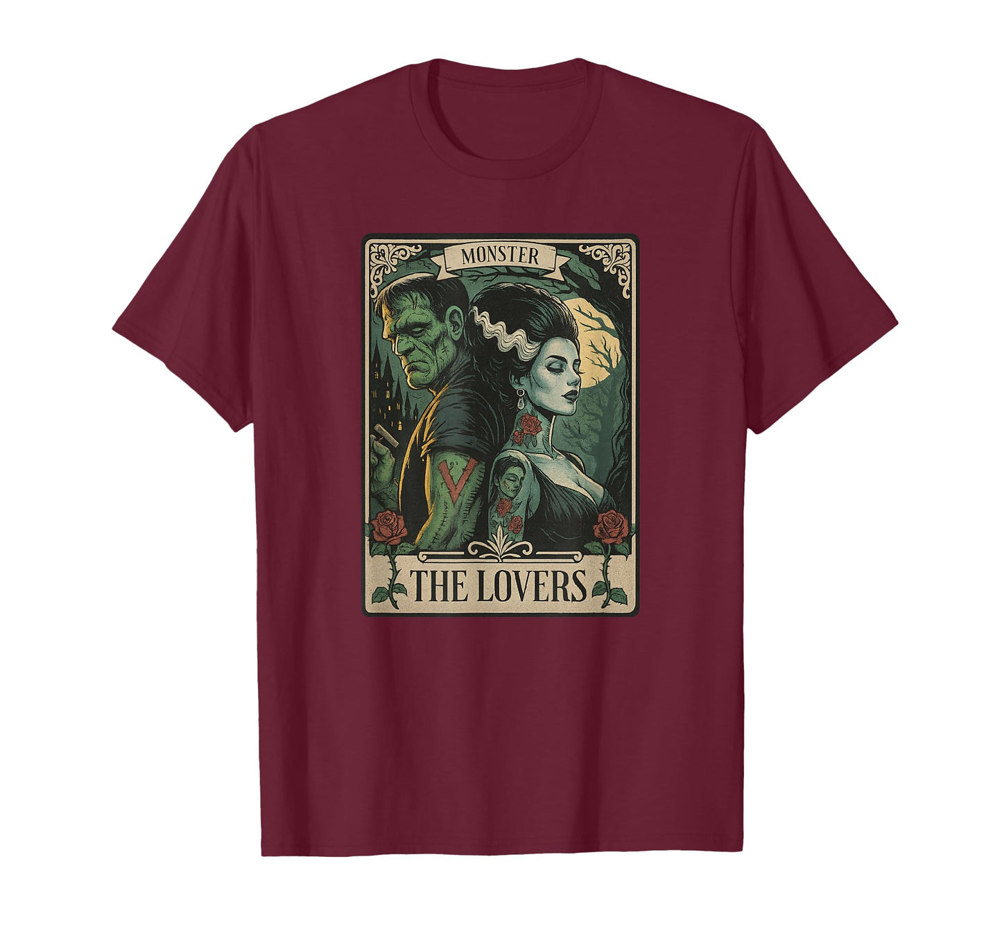 Monster Lovers Tarot Card Gothic Frankenstein Halloween T-Shirt
