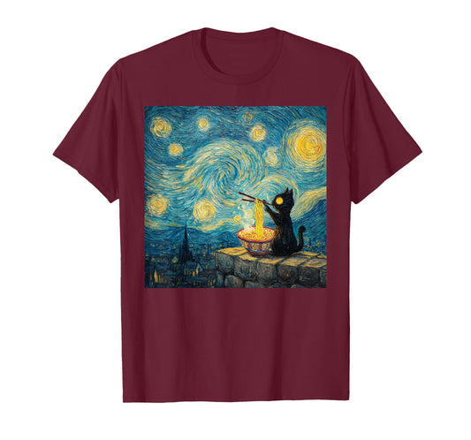 Ramen Cat Under Starry Sky – Cute Noodles & Cat Lovers Art T-Shirt