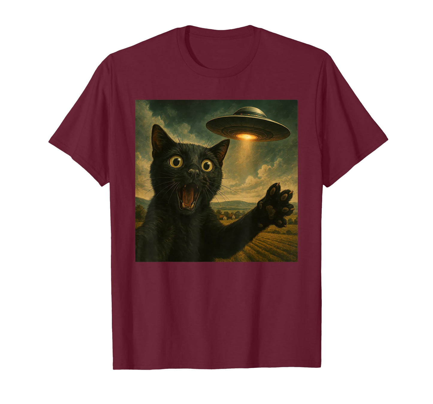 Black Cat Selfie With Alien UFO Funny Cat T-Shirt