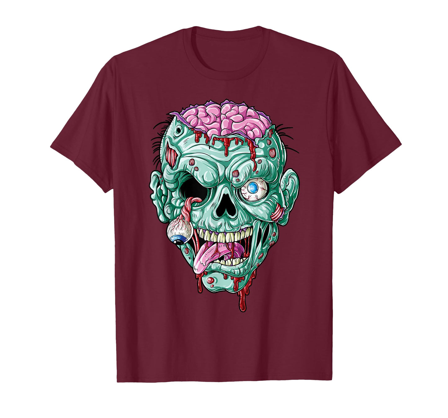 Zombie Face Brain Halloween Boys Men Women Girls Scary Funny T-Shirt