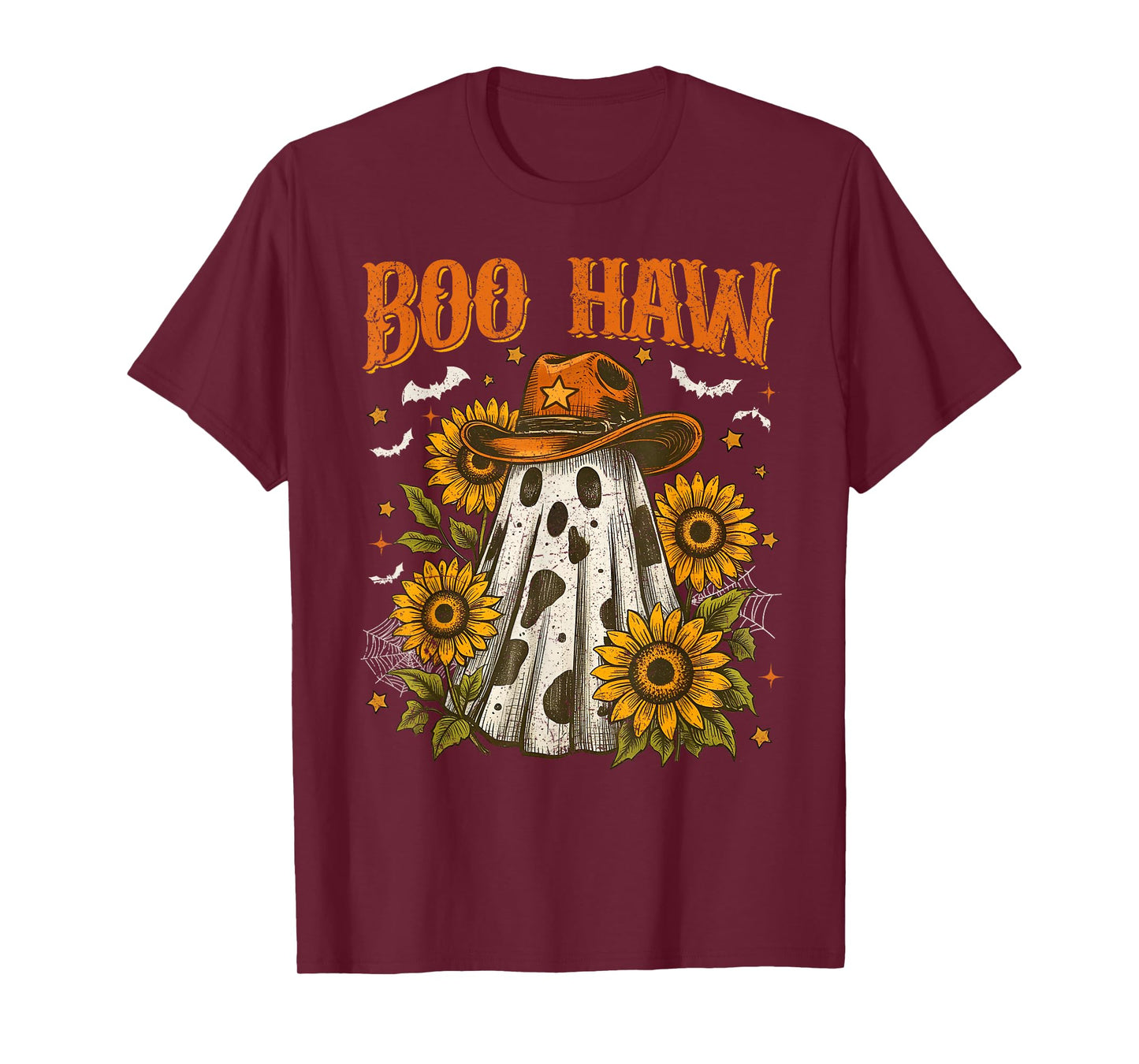 Boo Haw Cow Spot Ghost Pattern Western Halloween Cowboy T-Shirt