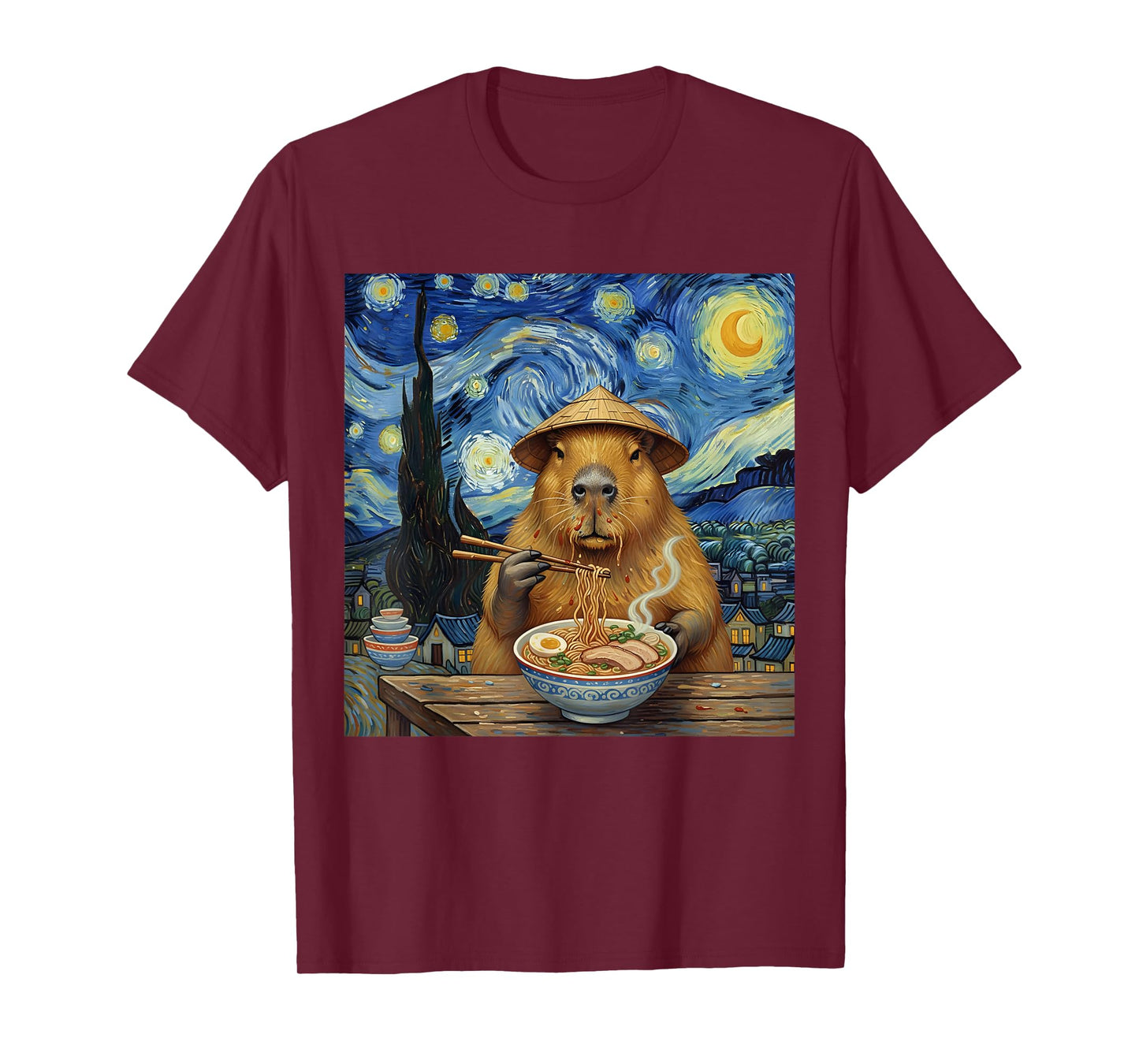 Capybara Eating Ramen Van Gogh Style Art Men Women Kids T-Shirt
