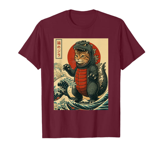 Catzilla Design Japanese Art Cat Graphic Men Women Cat Zilla T-Shirt